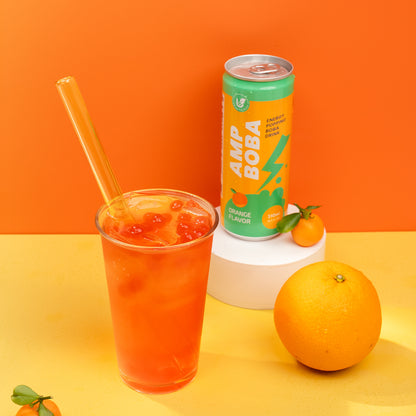 [Buy 10 Get 1 FREE] AMP Boba Energy Popping Drink (11-Case Bundle) - Mix & Match Orange/Black Currant | Perfect for Group Buys