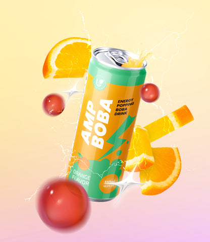 [Buy 10 Get 1 FREE] AMP Boba Energy Popping Drink (11-Case Bundle) - Mix & Match Orange/Black Currant | Perfect for Group Buys