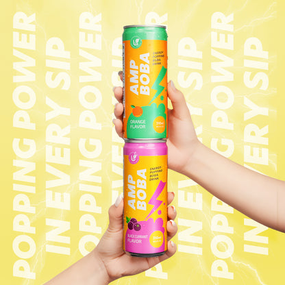 [Buy 10 Get 1 FREE] AMP Boba Energy Popping Drink (11-Case Bundle) - Mix & Match Orange/Black Currant | Perfect for Group Buys